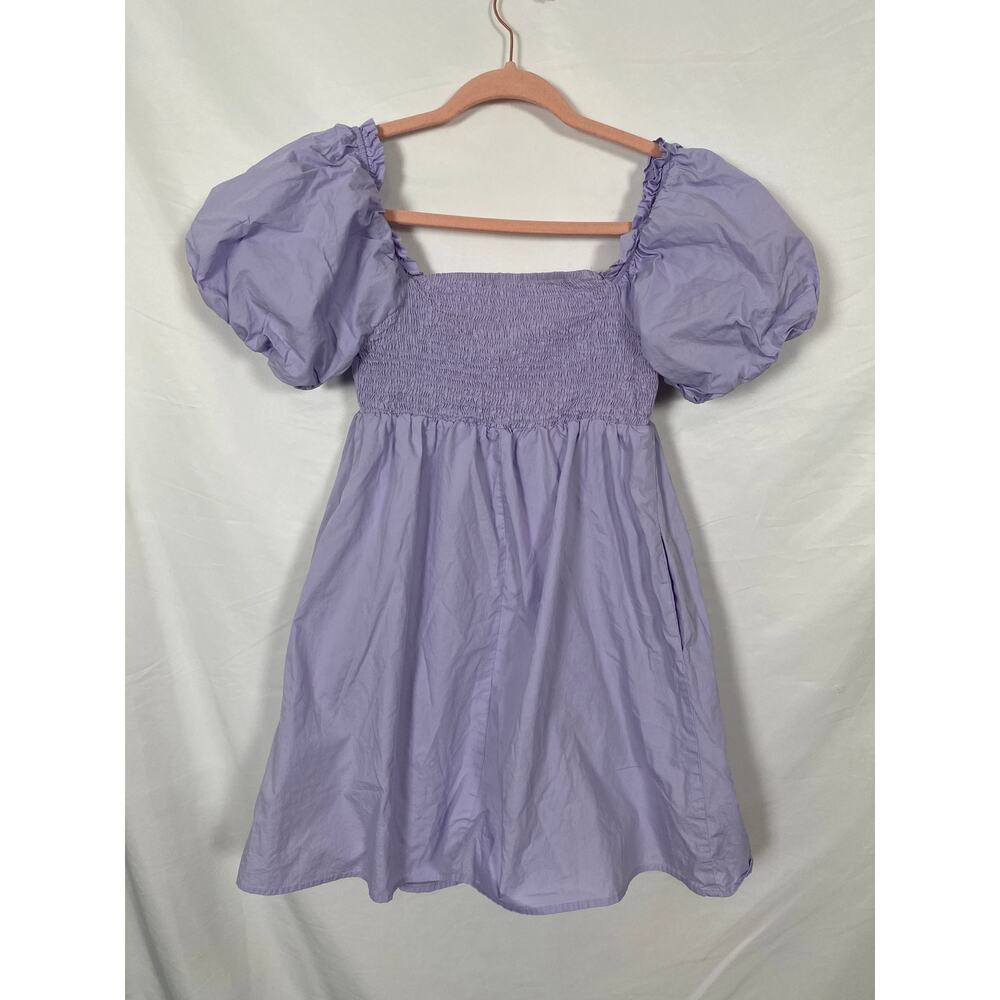 Altar'd State Women Lilac Mini Dress Puff Sleeve Pockets Smocked Back Size M